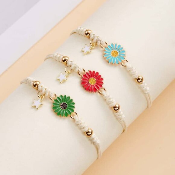 🌸 Adjustable Daisy Woven Bracelet ✨ Boho Y2K Friendship Gift - Picture 2 of 11